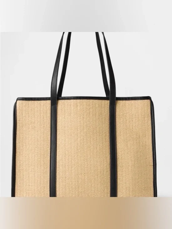 Gap Straw Faux Leather Tote Bag Purse Vacation Travel Beach Swimming Summer - Picture 3 of 5